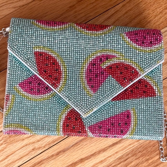 NWT Watermelon Print Crystal Clutch with Detachable Strap - Picture 2 of 10